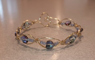 Gold Handmade Bracelet, Gold Bracelet, Handmade Bangle, Wire Wrapped Bracelet, Bracelet, wire wrapped Jewelry, bracelet with hearts - image1